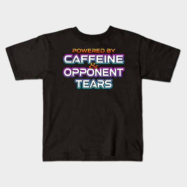 Powered By Caffeine And Tears Kids T-Shirt by Shawnsonart